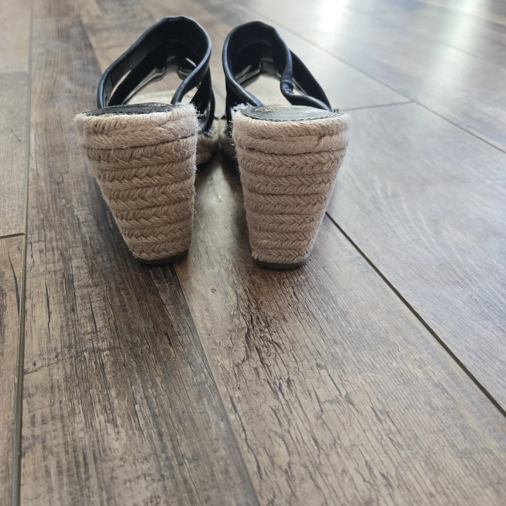 Vince Camuto Black Mixed Texture Espadrille Wedge Slide Sandals Size 7.5